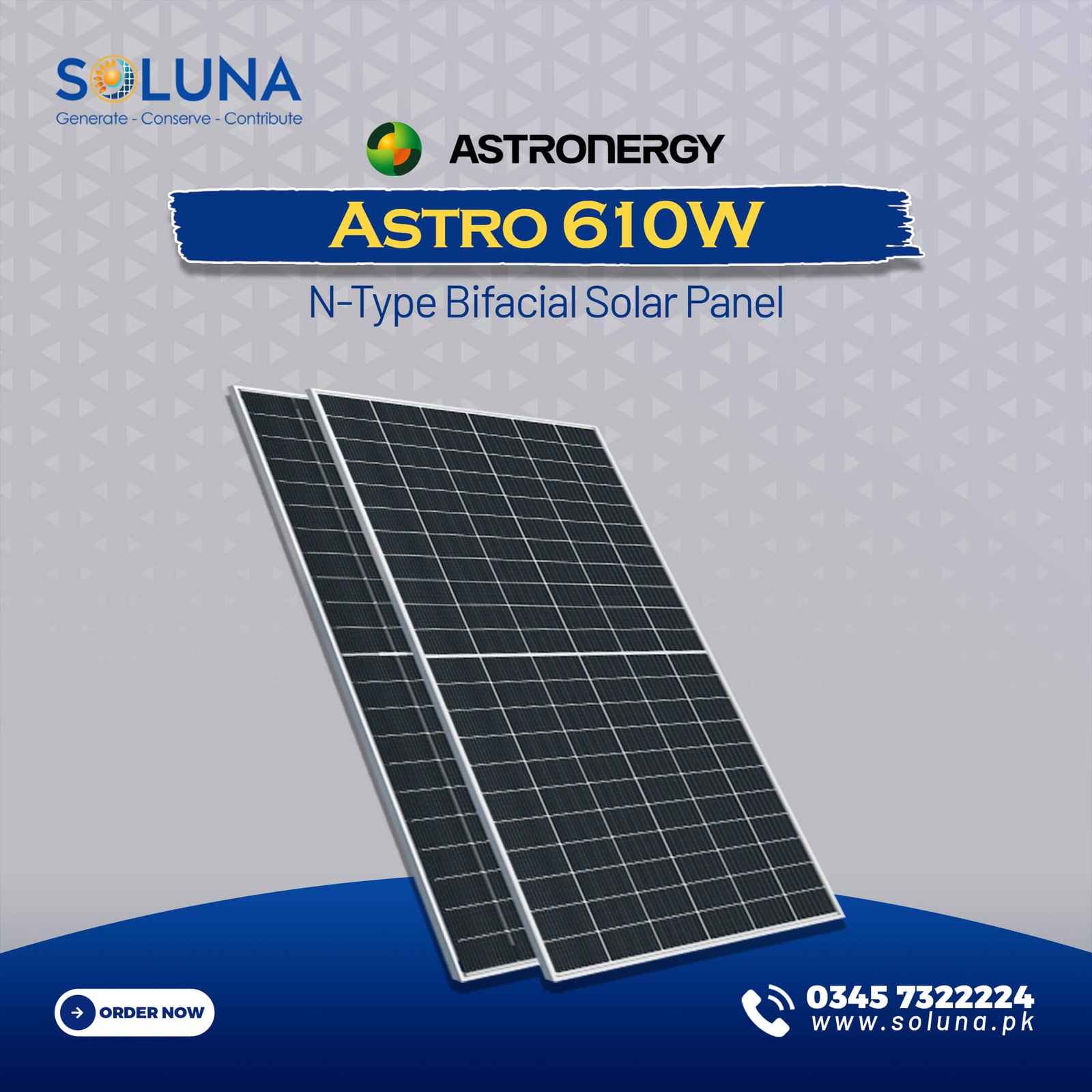 Astro 610W N-Type Bifacial Solar Panel